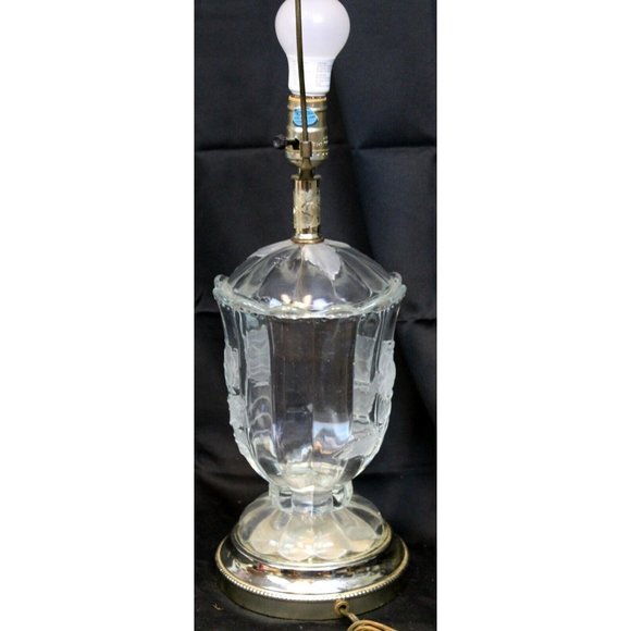 Vtg Frosted Glass Roses Clear Glass 25" Table Lamp No Shade - Picture 5 of 11